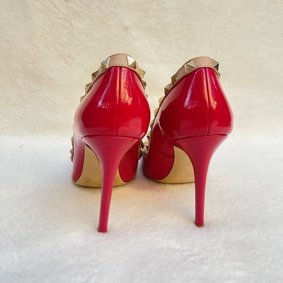 Rockstud Accents Patent Leather Red Pumps 6 - Picture 4 of 9